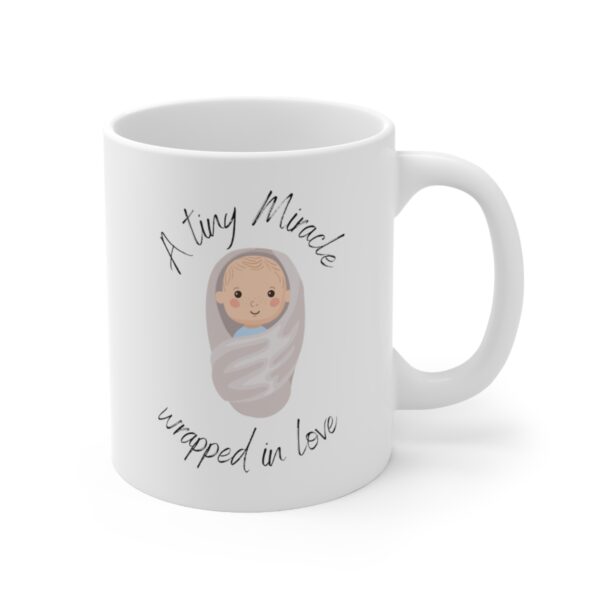 Tiny Miracle Wrapped in Love – White Ceramic Mug Cup 11 oz Gift for New Parents