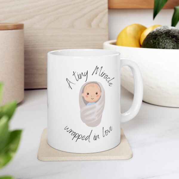 Tiny Miracle Wrapped in Love – White Ceramic Mug Cup 11 oz Gift for New Parents - Image 7