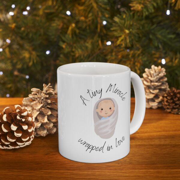 Tiny Miracle Wrapped in Love – White Ceramic Mug Cup 11 oz Gift for New Parents - Image 9