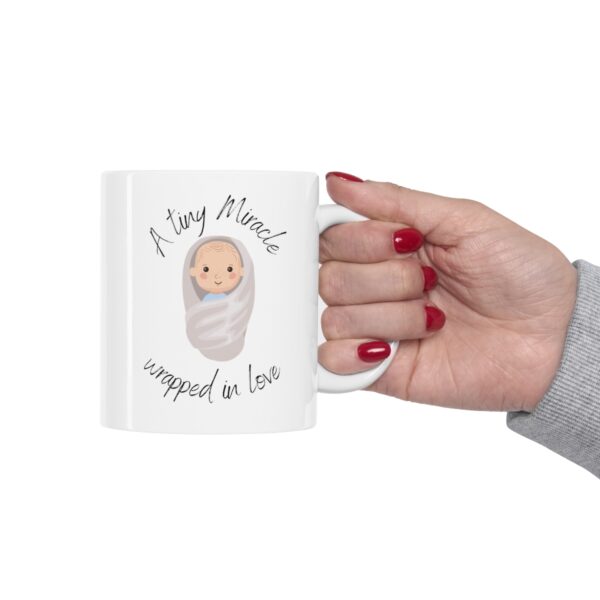 Tiny Miracle Wrapped in Love – White Ceramic Mug Cup 11 oz Gift for New Parents - Image 12