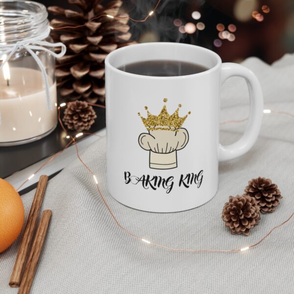 Baking King with Apron – White Ceramic Mug Cup 11 oz Gift for Bakers - Image 4