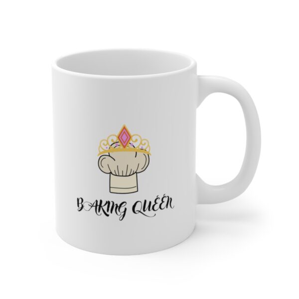 Baking Queen with Apron – White Ceramic Mug Cup 11 oz Gift for Bakers