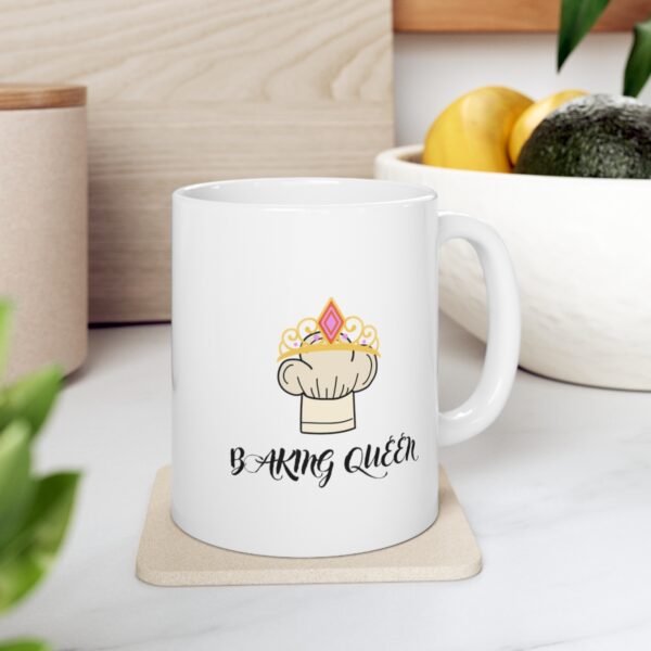 Baking Queen with Apron – White Ceramic Mug Cup 11 oz Gift for Bakers - Image 7