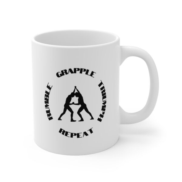 Rumble Grapple Triumph Repeat – White Ceramic Mug Cup 11 oz Gift for Wrestlers Fighters