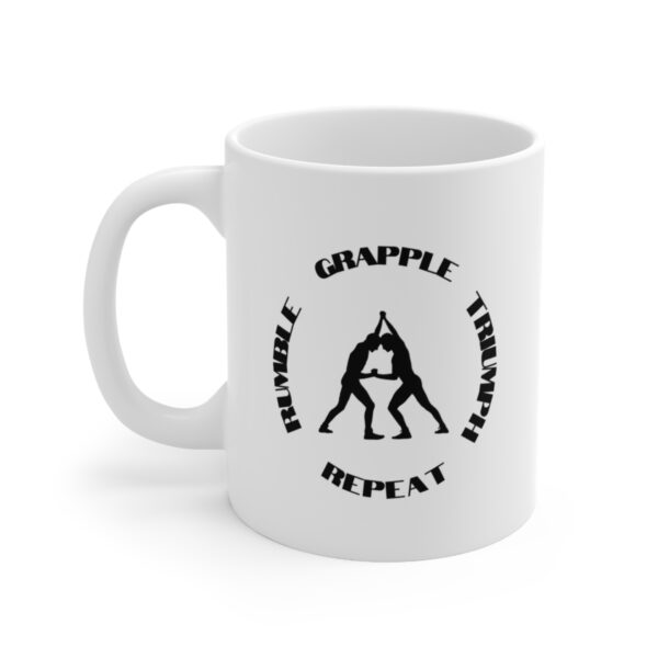 Rumble Grapple Triumph Repeat – White Ceramic Mug Cup 11 oz Gift for Wrestlers Fighters - Image 3