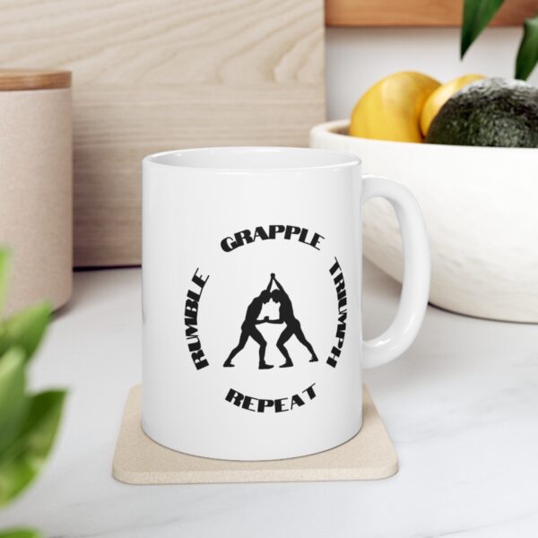 Rumble Grapple Triumph Repeat – White Ceramic Mug Cup 11 oz Gift for Wrestlers Fighters - Image 7