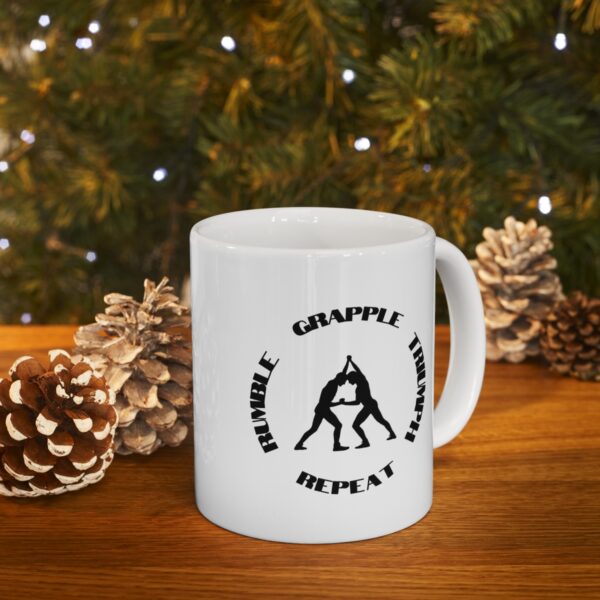 Rumble Grapple Triumph Repeat – White Ceramic Mug Cup 11 oz Gift for Wrestlers Fighters - Image 9